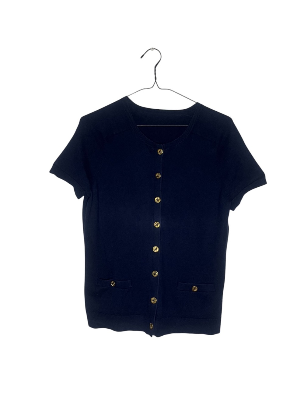 Lauren Ralph Lauren Navy Short-Sleeve Button Cardigan with Gold Buttons